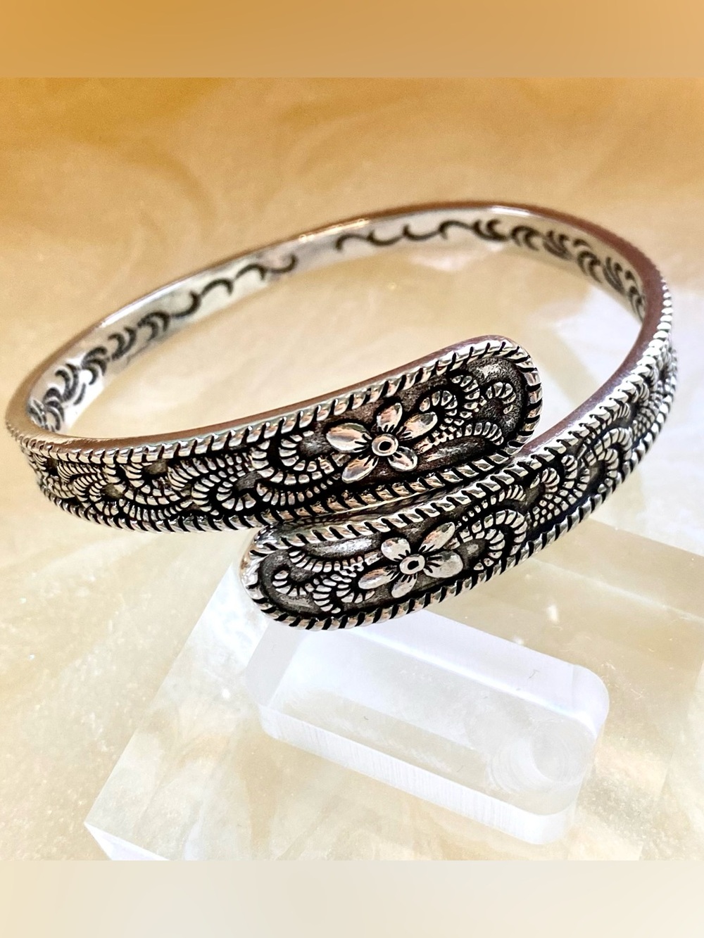 Silver Floral Engraved Silver Cuff Bracelet
